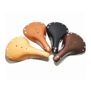 Bike Saddles Classic Bicycle Seat Pure Cowhide for Outdoor Riding Comfortable Vintage Spring Cushion 230425