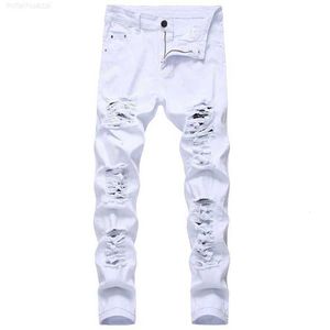 Män rippade jeans Vit Red Black Stretch Slim Fit Spring Autumn Denim Pants Ejressed Hip Hop Streetwear Biker X0621QHH5