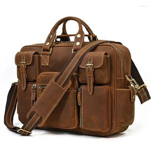 Pastas de couro retro pasta masculina bolsa multi-bolso bolsa de viagem natural computador de ombro