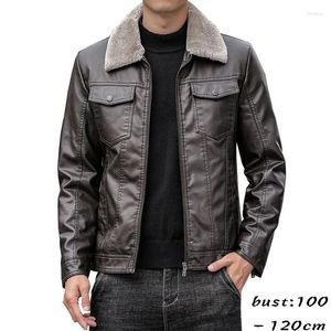 Men's Jackets High Quality Leather Jacket Coat For Men Velvet Lining Big Size Soft Motorcycle 2023 Winter Clothing Black Brown