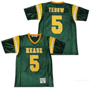 5 Tim Tebow High School Jerseys Football Autograferad Nease Uniform Breatble Stitched and Embroidery Pure Cotton Moive For Sport Fans Team Green College Pullover