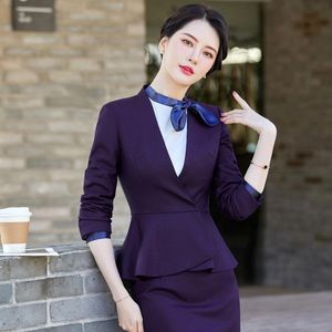 Suits S4XL Professional Women's Office Suit Skirt Twopiece Spring and Autumn Fashion Solid Color Long Sleeve Jacket Casual Half Body