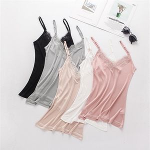 Camisoles Tanks 1PC 50％Silk 50％Viscose v Neck Lace Camisole Top Vest Shirt Sleepwear Spaghetti Strap M-2XL T005 230426