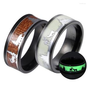 Cluster Rings 2023 Fashion Luminous Black Tungsten Hunting Men Retro Deer Silhouette Wedding Jewelry Christmas Party Gifts
