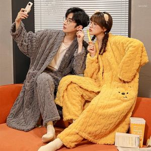 Homens sleepwear 2023 flanela robe calça pijama conjunto para casais mulheres e homens combinando inverno quente nightwear pijamas feminino
