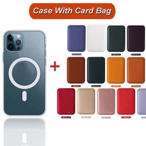 2 IN 1 For Magsafe Magnetic Wireless Charging Case For iPhone 13 12 14 Pro MAX mini Leather Wallet Card Holder Cover Accessories