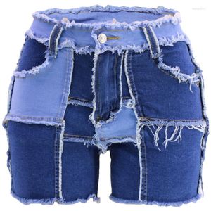Jeans kvinnors denimshorts tidvattenmärke lapptäcke höga studsbyxor