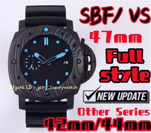 SBF / VS Lüks Erkekler İzleme PAM1616 Karbon Fiber, 47mm Tüm Seri Tüm Seri, Özel P90 hareketi, 42, 44mm Diğer Modeller, 316L İnce Çelik