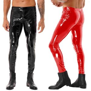 Herrenhose Herren Lackleder Lange Soild Farbe Zwei-Wege-Reißverschluss im Schritt Röhrenhose Herren Leggings Streetwear Motorradkostüm