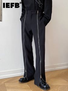 Erkekler pantolon IEFB Koreli fermuar tasarım modaya uygun erkekler düz pantolon ince fit orta waist rahat uzun pantolon şık siyah pantolon 9A1152 230425