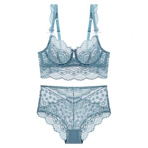 Bras Sets Sexy Hollow Out Lace Ultra Thin Transparent Bra with Stones High Waist Panties Set Underwear Women Lingerie B C D Cup 230426