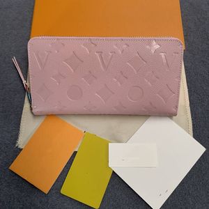 Mode kvinnor koppling plånbok pu läder plånbok singel blixtlås plånböcker dam damer lång klassisk handväska med orange lådkort 60017