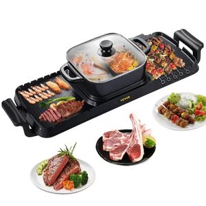 BBQ Grills 2-in-1-Elektrogrill und Topf, 2400-W-Pfanne, multifunktionales Teppanyaki mit Dual-Temp-Co 231124