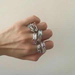 Anéis de casamento Personalidade de tendência Colorido Zircão aberto metal para mulheres de viagem Festa de viagens Vintage Y2K Presente de jóias doces 2023