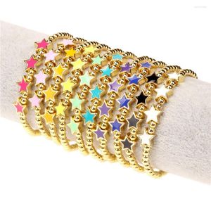 Strand metallpärlor emaljarmband för kvinnor mode stretch avstånd diy stjärna kärlek armband armband charm smycken