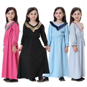 Ethnic Clothing Kids Abaya Dubai Kaftan Muslim Long Dress Turkish Islamic Lantern Sleeve Dresses Vestidos Girs V Neck Children