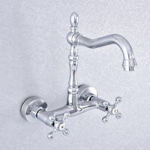 Kitchen Faucets Cross Handle Double Knob Wash Basin Faucet Chrome Brass Swivel Spout Bathroom Sink Taps And Cold Water Tap 2sf779