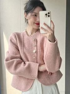 Kvinnors ull blandar Deeptown Elegant Short Coat Women Korean Luxury Solid Single Breasted Jackets Old Money Style Loose Outerwear Autumn Winter 231124