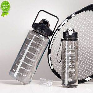 2pcs/set 2 litre su şişesi ile saman sürahi taşınabilir seyahat şişeleri fitness bisiklet fincanı yaz soğuk su sürahi ile zaman işareti
