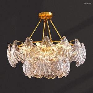 Candeliers estilo italiano Light Luxury Shell teto pós -moderno Sala de estar atmosférica Luzes de jantar de vidro atmosférico Lâmpada de jantar