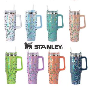 1PC with logo stanley 40oz Mugs Ombre Gradient Shimmer Holographic Leopard Glitter Mugs Blank Sublimation Tumbler with Handle And Straw GG0426469