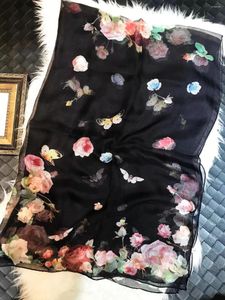 Scarves BYSIFA| Black Pink Peony Silk Shawl Scarf Women Chiffon Long Cape Summer Foulard Winter Brand Wraps