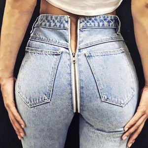 Jeans Sexy Back Zipper Light Blue Jeans Jeans 2020 Autumn Winter Women Women High Skinny lápis Pant feminino Feminino calça