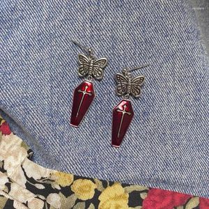 Saplama küpeler goth kelebek küpe koyu kırmızı tabut kolye estetik eGirl serin aksesuar kadın cadılar bayramı