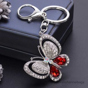 4pcs Keychains Red Blue Big Rhinestone Butterfly Keychain Cute Fashion Crystal Charm Pendant Handbag Accessories Key Ring