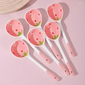 Spoons Strawberry Cream Kitchen Accessories Long Cute Coffee Hand Spoon Painted Korean Soup Kawaii Handle Dessert Ice Ceramic