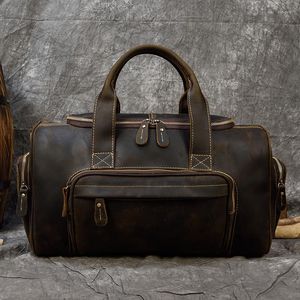 Borsoni 2023 In primo piano Crazy Horse Uomo Borsone in pelle Borsa da viaggio Doppio uso Vintage Weekend Pelle bovina Weekender Uomo Borsone Borsa