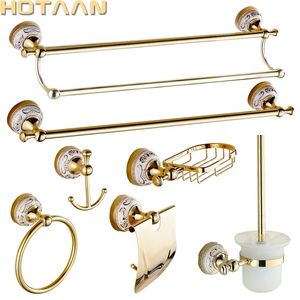 Bath Accessory Set Luxury Towel Rack Wall Mounted Bathroom Accessories Set Ceramic Solid Stainless Bath Hardware Sets Chrome Toilet Brush Holder 231124