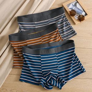 Underpants Men Boxer Briefs Sexy Striped Shorts Panties Skin Friendly Soft Underwear Low Rise Elasticity Breathable Trunks