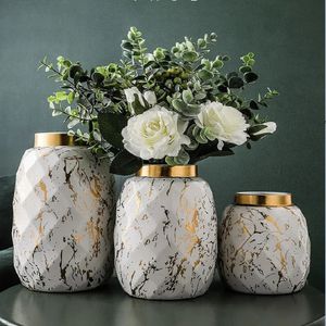 Vasi Modern Black Gold Vaso in ceramica Decorazione di nozze Disposizione dei fiori in marmo Tavolo da pranzo idroponico Soggiorno 231124