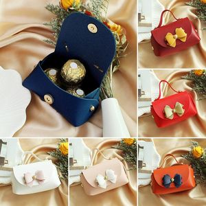 Gift Wrap 1pc mini bröllopslåda för godisläder tom baby shower kreativ knut choklad bärbar handväska