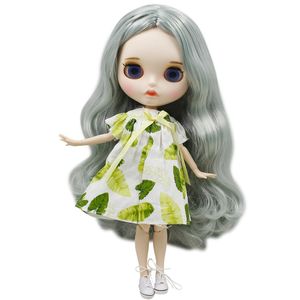 Dolls ICY DBS Blyth Doll 30cm white skin Light green mixed long curly hair 1/6 JOINT body matte face with eyebrows Lip gloss DIY toy 230426