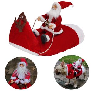 Vestuário para cães Traje de cachorro Papai Noel Engraçado Roupas de cachorro de Natal Macio Veludo Ajustável Pet Riding Dress Up Terno para Pequenos Cachorros Grandes Roupas de Férias 231124