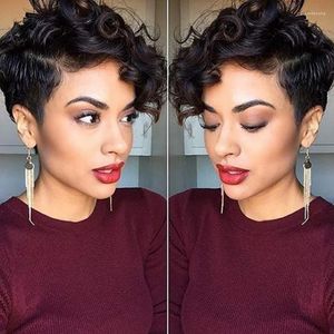 Curly Human Hair Wig Short Bob Cut Spets Front Wigs Pixie Pre Plucked For Women Right Part 13x4