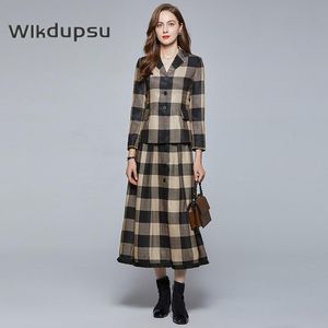 Two Piece Dress Plaid Skirt And Blazer Top Set Autumn 2 Sets High Waist Office Lady Jacket Long Suit Retro Clothing Female