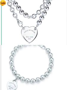 Sier Ball Men's Jewelry Heart Pendant Necklace Set Ring Fashion Jewlery Designer Gold Chain Womens Couple Bracelets Wedding Party Sale Girl
