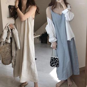 Casual klänningar 2023 Kvinnor Summer Cotton Linen V Neck Long Spaghetti Strap Dress Sleeveless Maxi Camisole sundress