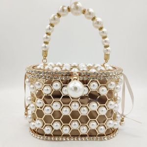 Shoulder Bags Boutique Pearl Beaded Evening Bucket Clutch Bag Women Luxury Rhinestone Party Purse Ladies Diamond Handbags