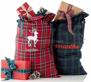 plaid santa sack Christmas santa sacks for kids candy gift bag canvas santa sack plaid style X-mas gift sack gyqqq