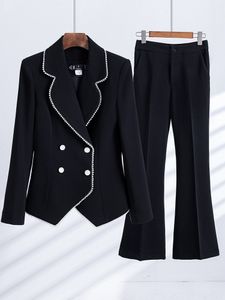 Garnitury damskie Blazery jesienne zima długie rękawy Kobiet spodni garnitur panties Formal Purple Black Business Work Zużycie 2 -częściowy zestaw Blazer and Spodni 230426