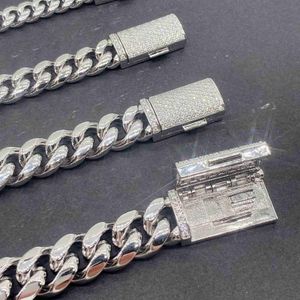 Großhandel Iced Out Cuban Link Chain 8–10 mm Moissanit Silber Halskette für Männer Hip Hop Geschenk 16 Karat Gold platiniert
