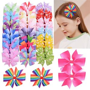 Baby Girls Bowknot Hairpins Flower Rainbow Grosgrain Ribbon Bow Clips Children Hair Accessories Kids Barrettes 20 Colors