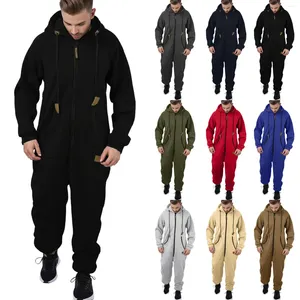 Herren-Trainingsanzüge, Herren-Pyjama, zu Hause, Overall, lockerer Body, Kordelzug, lässig, einfarbig, Reißverschluss, Kapuzenpyjama, Winter, warm, Rompe