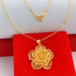 Women Pendant Chain with Flower Design Fashion Filigree Jewelry 18k Yellow Gold Filled Wedding Party Classic Accessories