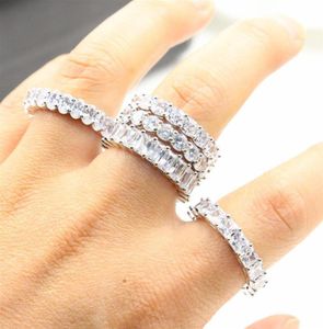 Vintage Fashion Jewelry Real 925 Sterling Silver Princess White Topaz Cz Diamond Eternity Women Wedding Engagement Band Rings Gift5812957