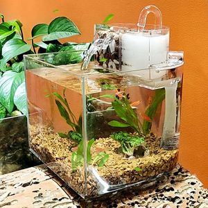 Tanks D0JA Mini Acrylic Aquarium Transparent Fish Keeper Fishbowl Portable Desktop Fish Tank for Betta Tropical Fish Starter Kit